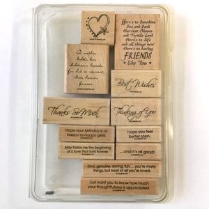 Stampin Up! Wood Mount Rubber Stamps Kind & Caring Thoughts Mixed Set of 12